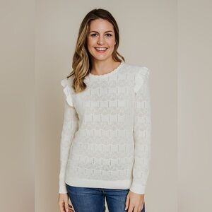 Fat Face UK | White Textured Sweater with Ruffles | 100% Cotton | Sz 6